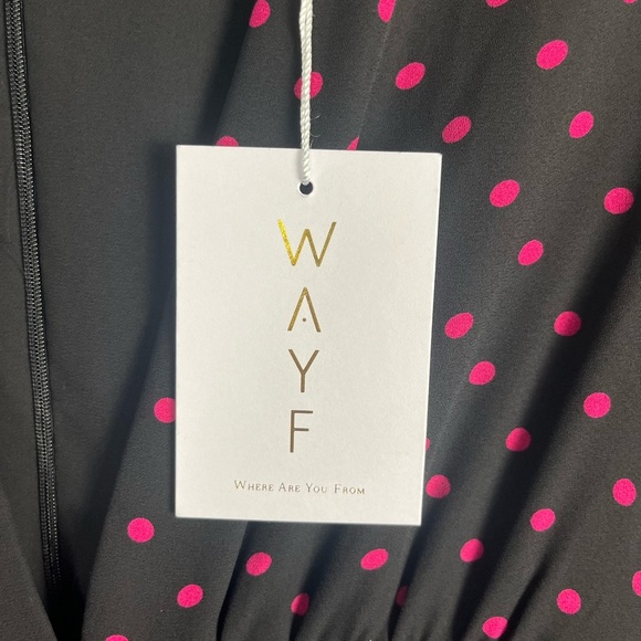 WAYF Womens Black Pink Dot Mini Dress Sz S NWT V-Neck Skater Long Sleeve Roland - Picture 5 of 9